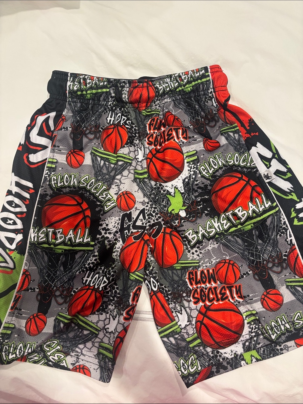 Society Gray, Orange & Green Basketball Print Kids Shorts